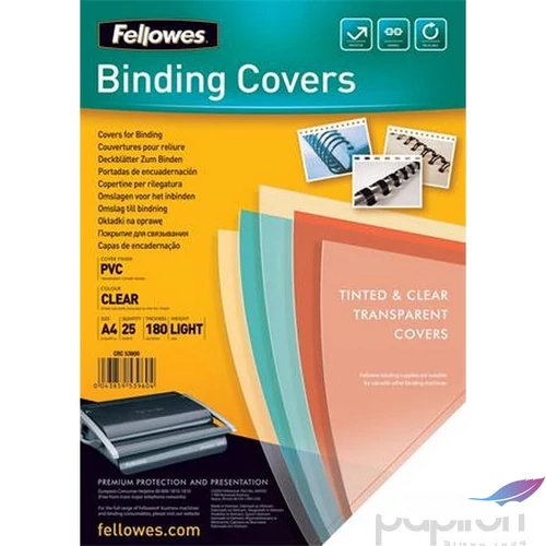 Spirál előlap A4 Fellowes 180 mikron, víztiszta, 25 db 