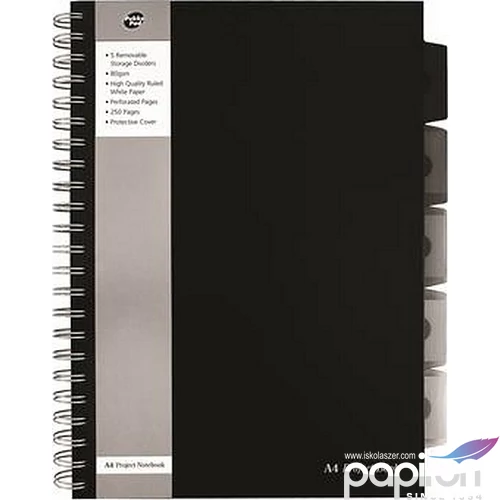 Spirálfüzet A4 Pukka Pad Black Project Book 125lap vonalas fekete Irodai füzet Pukka Pad SBPROBA4