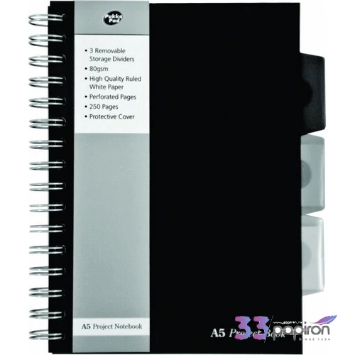 Spirálfüzet A5 Pukka Pad Black Project Book 125lap vonalas fekete Irodai füzet Pukka Pad SBPROBA5