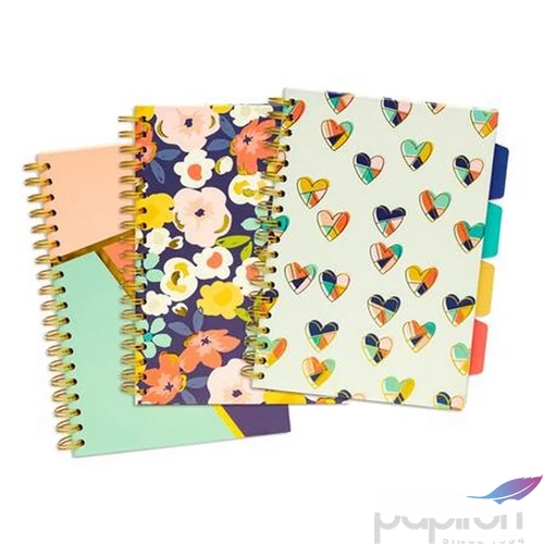 Spirálfüzet B5 Pukka Pad vonalas, 200lap, Floral Love Project Book, vegyes színek