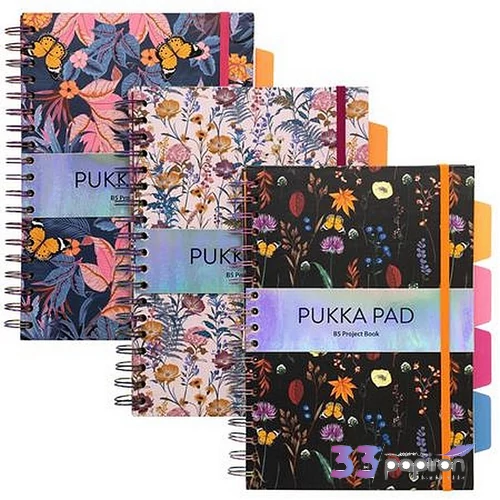 Spirálfüzet B5 vonalas 100 lap, PUKKA PAD Project Book Bloom vegyes minta