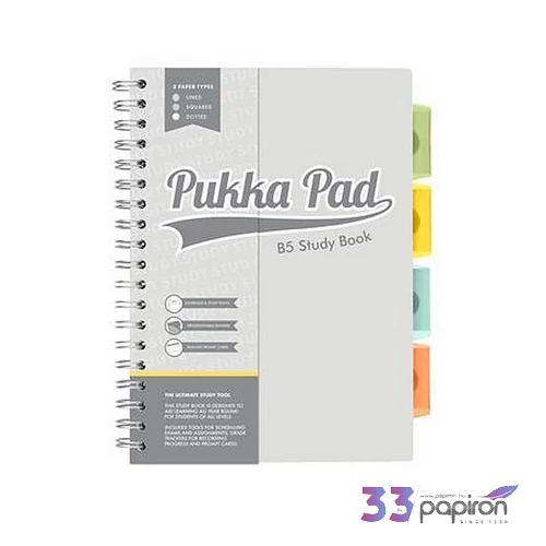 Spirálfüzet B5 vonalas PUKKA PAD Study book, szürke