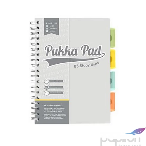 Spirálfüzet B5 vonalas PUKKA PAD Study book, szürke