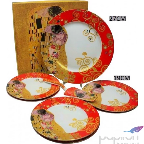 Süteményes szett Porcelán 7 részes, Klimt Kiss piros 