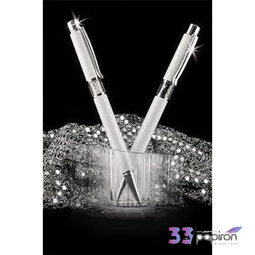 Swarovski golyóstoll fehér 20 középen fehér kristályokkal töltve 14cm Made With Swarovski Elements