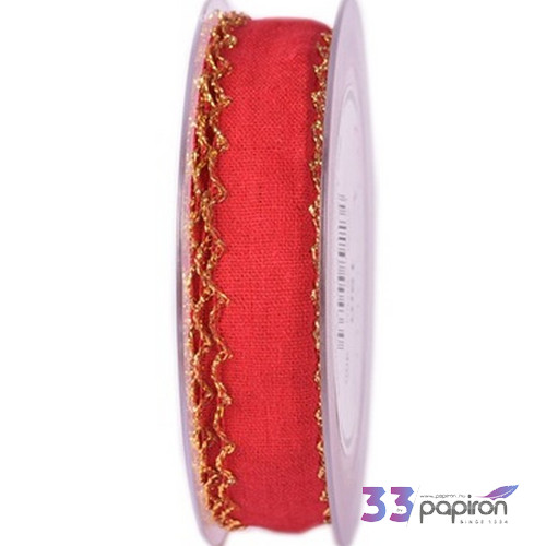 Szalag textil 25mm piros méter 25mm x 15m piros-arany széllel