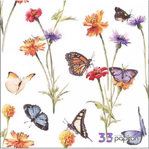 Szalvéta 25x25cm Butterfly garden white 20db-os