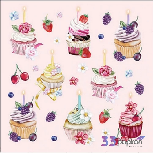 Szalvéta 25x25cm Fruity Cupcakes pink 20db-os