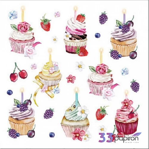 Szalvéta 25x25cm Fruity cupcakes white 20db-os