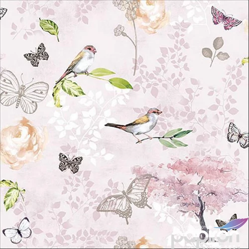 Szalvéta Ambiante Birds and butterflies pink, papír papírszalvéta 33x33cm,20db-os