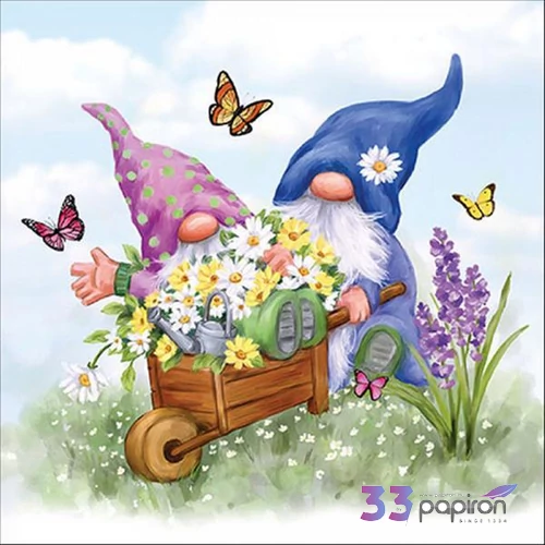 Szalvéta Ambiante Gardening gnomes papír papírszalvéta 33x33cm,20db-os