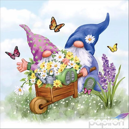Szalvéta Ambiante Gardening gnomes papír papírszalvéta 33x33cm,20db-os