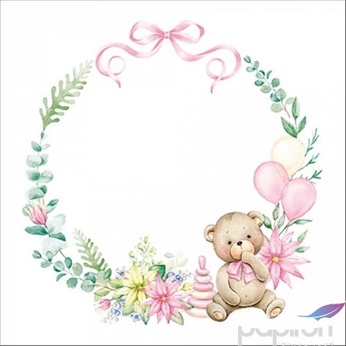 Szalvéta 33x33cm Baby teddy bear pink 20db-os 