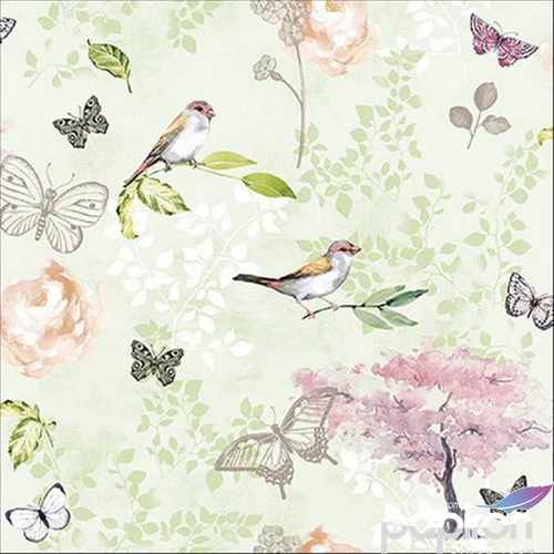 Szalvéta Ambiante Birds and butterflies green, papír papírszalvéta 33x33cm,20db-os