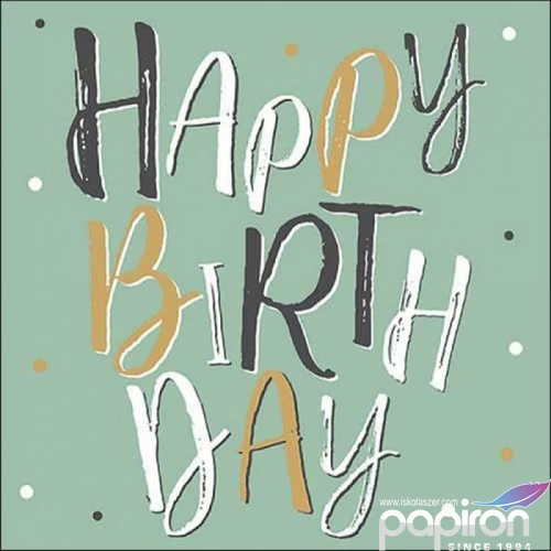Szalvéta 33x33cm Birthday celebration green 20db-os