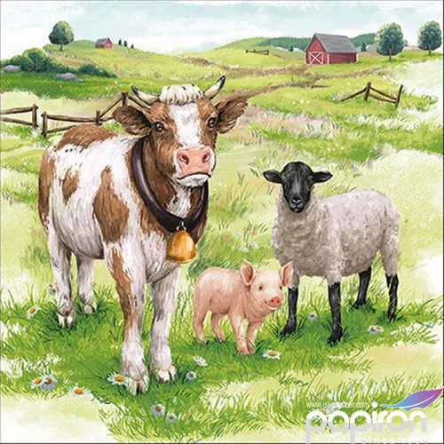 Szalvéta 33x33cm Farm animals 20db-os