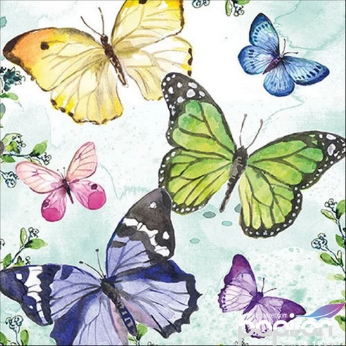 Szalvéta 33x33cm Fluttering butterflies aqua 20db-os
