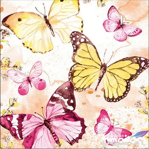 Szalvéta 33x33cm Fluttering butterflies pink 20db-os