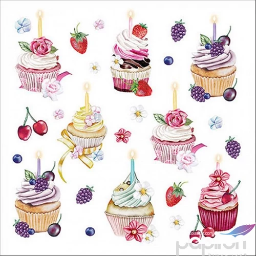 Szalvéta 33x33cm Fruity Cupcakes white 20db-os