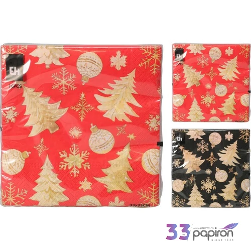 Szalvéta 33x33cm karácsony 16db/csomag 2féle piros arany fekete ara KPM25