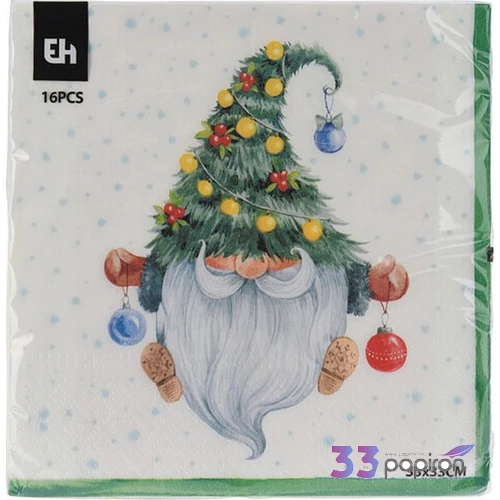 Szalvéta 33x33cm karácsony 16db/csomag 2féle manó KPM25