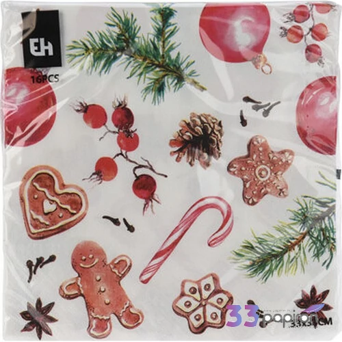 Szalvéta 33x33cm karácsony 16db/csomag 3féle KPM25