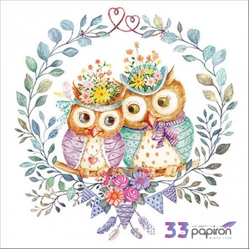 Szalvéta 33x33cm Owl couple in love 20db-os