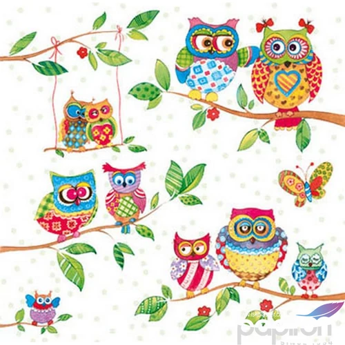 Szalvéta 33x33cm Owls in Summerland 20db-os