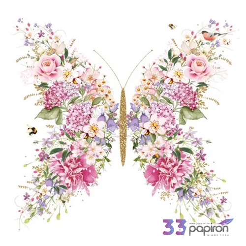 Szalvéta 33x33cm pillangós Papillon et fleurs papírszalvéta 33x33cm,20db-os