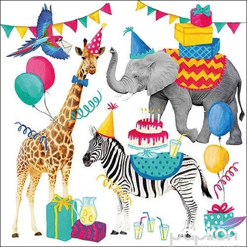 Szalvéta Ambiante Animal Birthday White papírszalvéta 33x33cm,20db-os