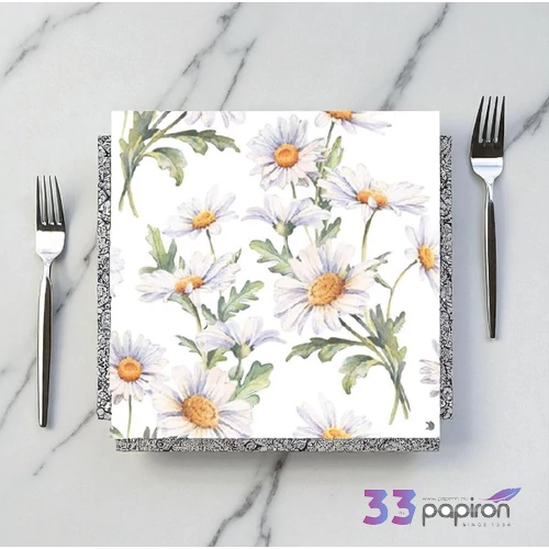 Szalvéta Ambiante Beautiful daisies white papírszalvéta 25x25cm,20db-os