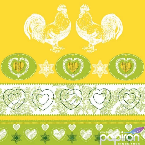 Szalvéta Ambiante Chicken Nature yellow/green papírszalvéta 33x33cm,20db-os
