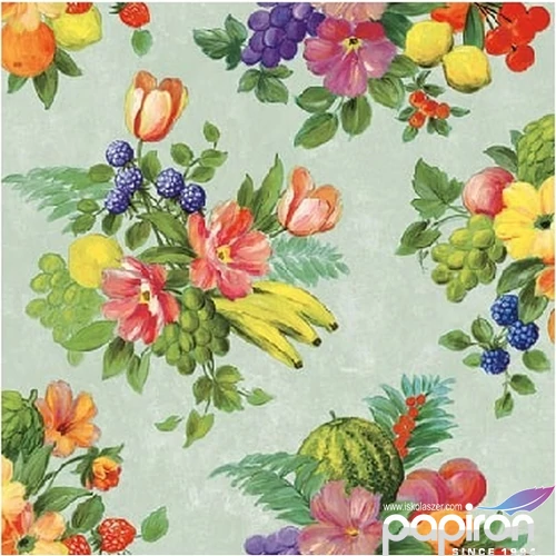 Szalvéta Ambiante Flowers And Fruits Green papírszalvéta 25x25cm,15db-os