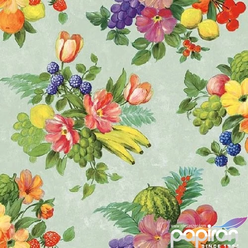 Szalvéta Ambiante Flowers And Fruits Green papírszalvéta 33x33cm,20db-os