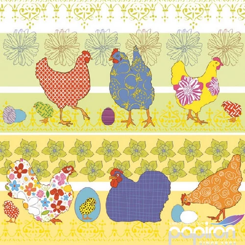 Szalvéta Ambiante Modern Chickens yellow dombornyomott 33x33cm, 3rétegű 20db/csomag