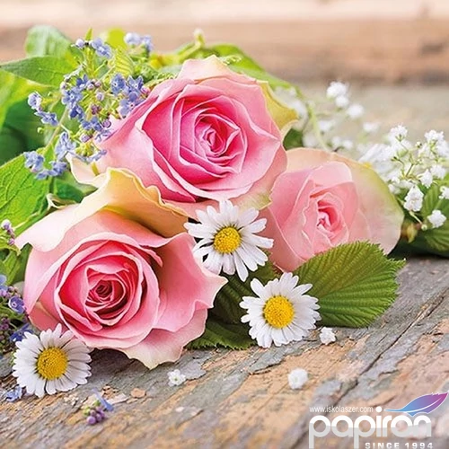 Szalvéta Ambiante Roses Pink papírszalvéta 33x33cm,20db-os