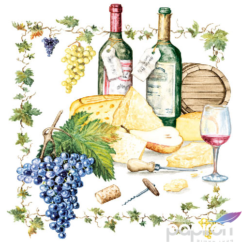 Szalvéta Ambient Wine and Cheese dombornyomott 33x33cm, 3rétegű 20db/csomag