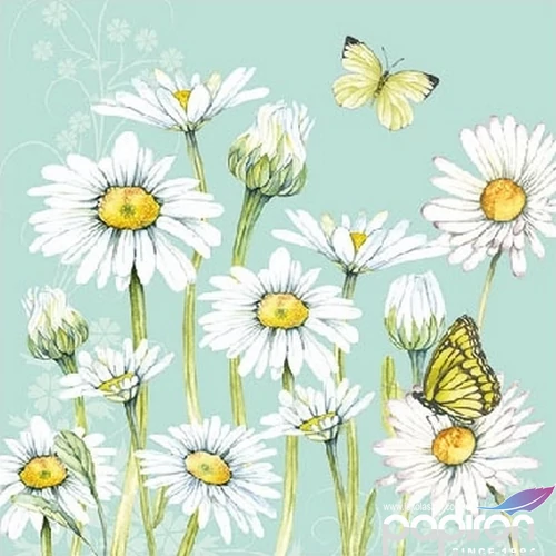 Szalvéta Ambiente 25x25cm Daisy Green, zöld, margarétás pillangós