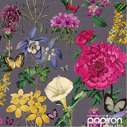 Szalvéta Ambiente 33x33cm Botanical Florals Grey, 3rétegű 20db/csomag