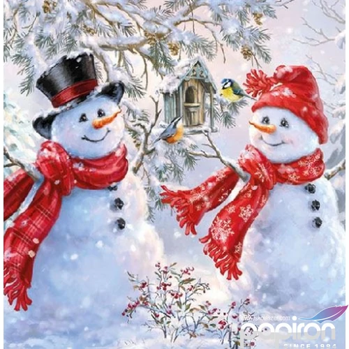 Szalvéta Ambiante Snowmen And Birds papírszalvéta 33x33cm,20db-os