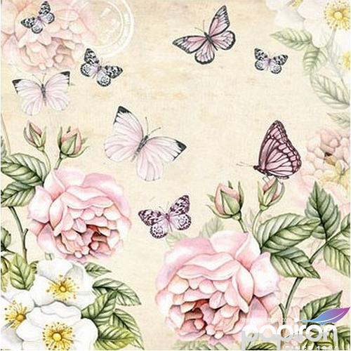 Szalvéta Ambiente Botanical Cream, krém virág-lepke mintás Szalvéta 25x25cm, 3rétegű, 20lapos