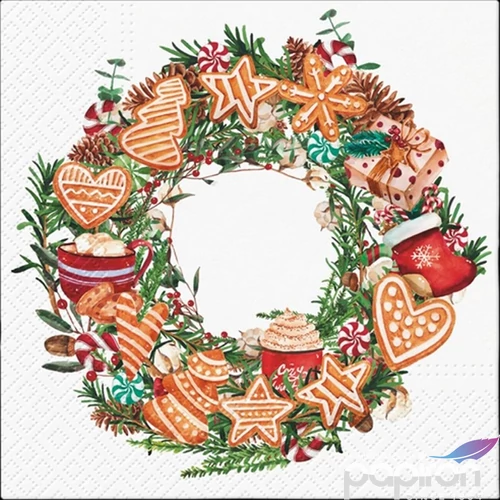 Szalvéta Ambiente Gingerbread Wreath papírszalvéta 33x33cm,20db-os