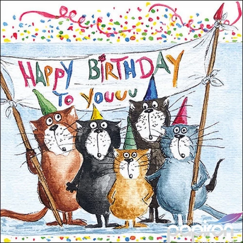 Szalvéta Ambiante Cats Birthday papír papírszalvéta 33x33cm,20db-os