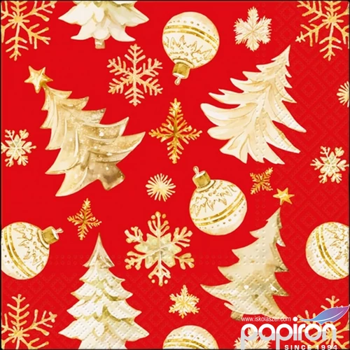 Szalvéta Ambiente Golden Christmas Trees red papírszalvéta 33x33cm,20db-os