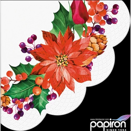 Szalvéta Ambiente Poinsettia with cones 32cm 12db