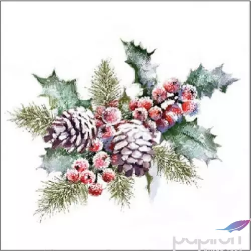 Szalvéta Ambiente karácsonyi 25x25cm, 20db/csomag 3rétegű Holly and Berries