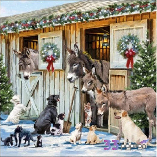 Szalvéta Ambiante karácsonyi Animal Friends papír papírszalvéta 25x25cm,15db-os