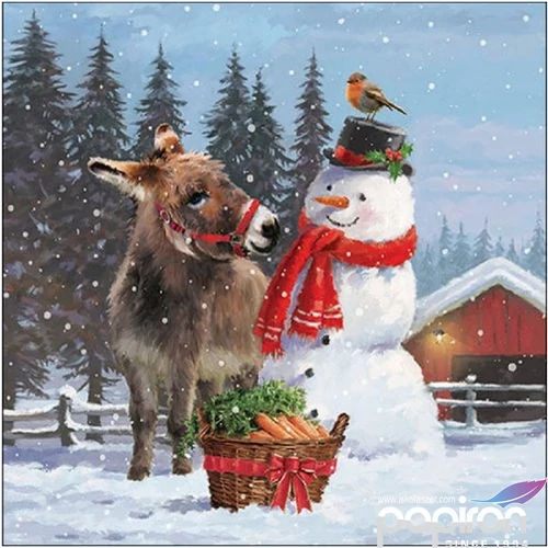 Szalvéta Ambiante Donkey with snowman papír papírszalvéta 33x33cm,20db-os