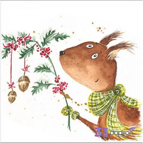 Szalvéta Ambiante karácsonyi Funny squirrel papír papírszalvéta 33x33cm,20db-os