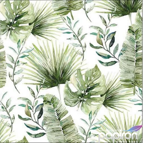 Szalvéta Ambiante Jungle leaves white papírszalvéta 33x33cm,20db-os